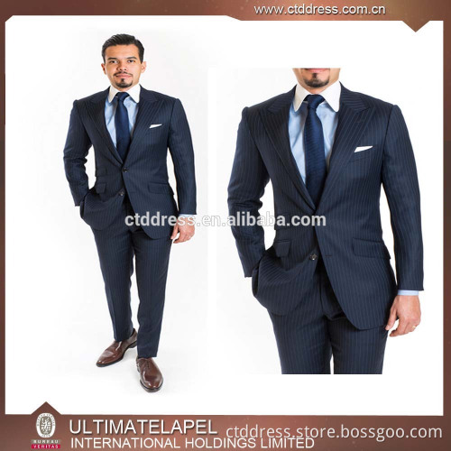 2016 New Fashion Three Pockets Striped Dark Blue Color Men Suit